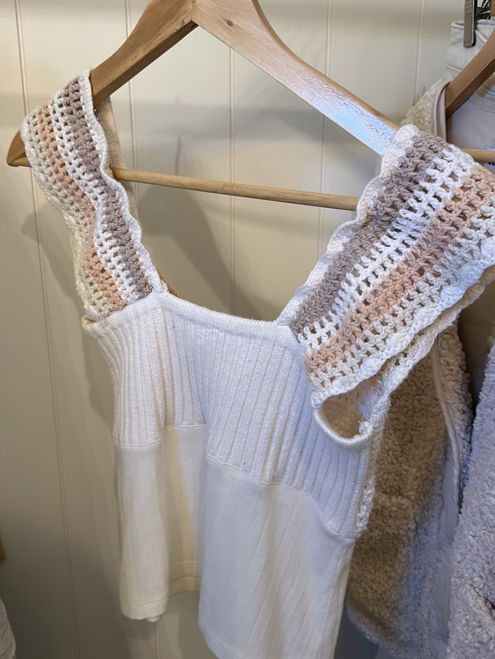 Free People Crochet Panel White & Beige Crop Top - Picture 5 of 5